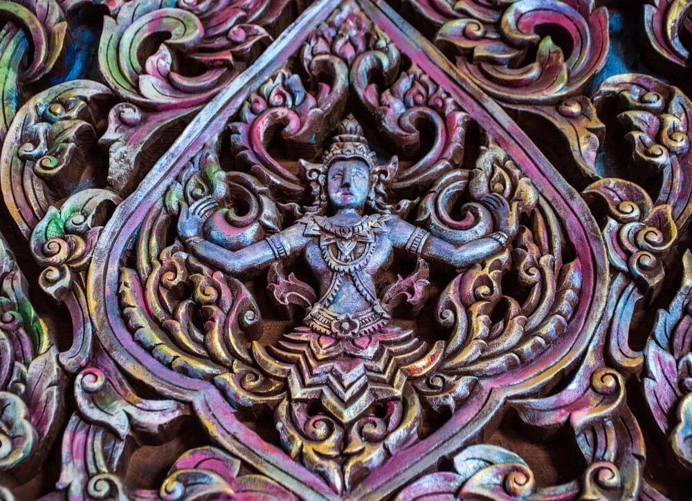 Low-angle view of a statue.
