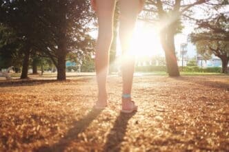 Low-angle view of a woman standing in a park.