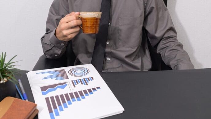 Midsection of a man holding a drink at a table.