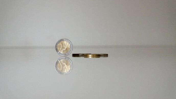 Close-up of euro cent coins.