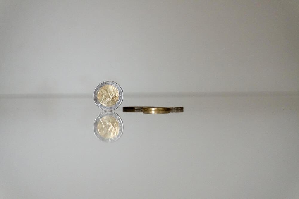 Close-up of euro cent coins.