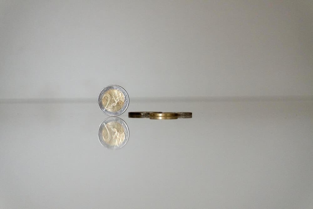 Close-up of euro cent coins.