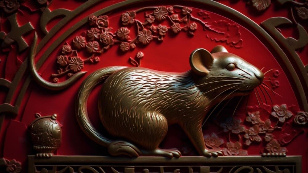 A small mouse sits on a solid red background.