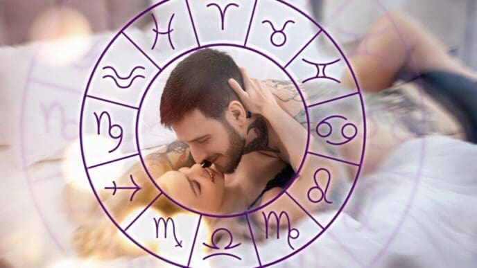A couple is intimately engaged in sexual activity on a bed in a domestic setting.