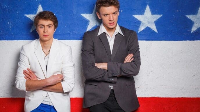 A teenage boy wears a patriotic outfit, likely celebrating a national holiday.