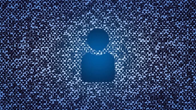 Person icon on a network background, rendered in an elegant, dynamic style suitable for business or social media templates.