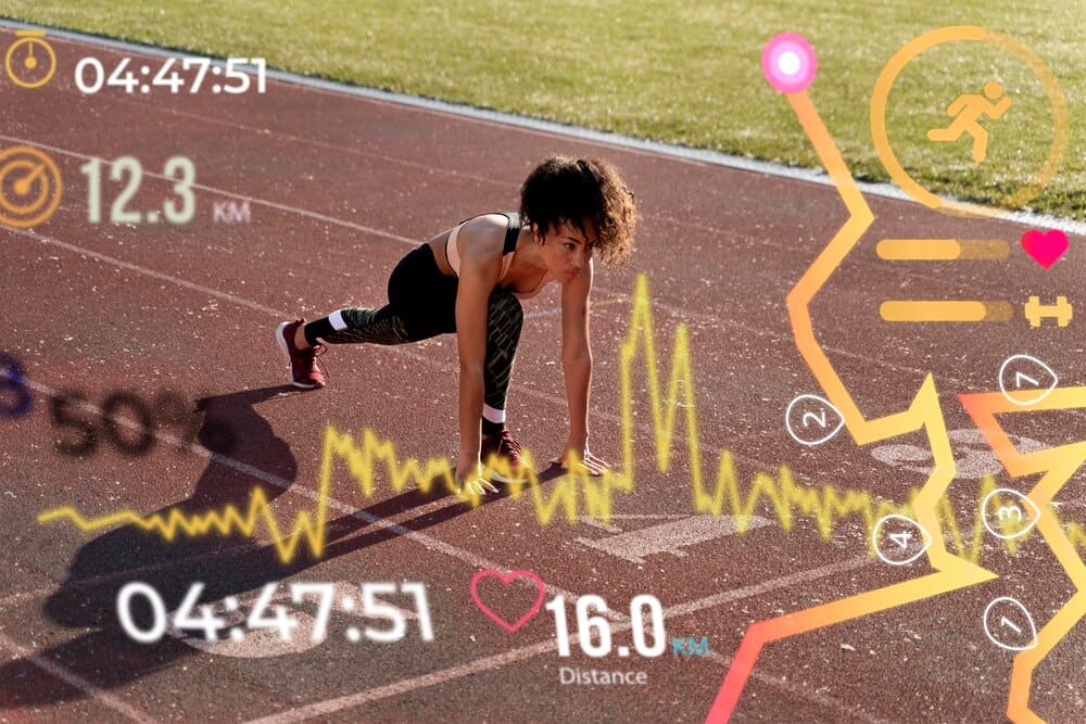 A collage of charts and graphs visually represents physical activity statistics.