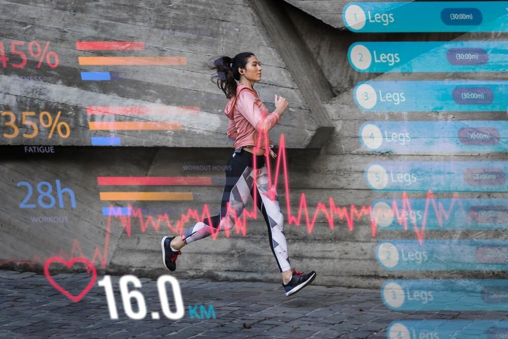 Collage of charts and graphs illustrating statistics related to physical activity.