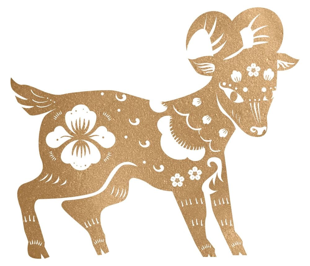Illustration of a golden goat, representing the Chinese zodiac sign for the new year.