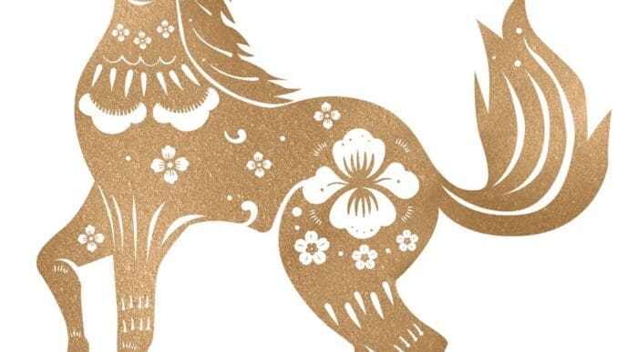 Illustration of a golden horse, a Chinese zodiac sign, for Chinese New Year.
