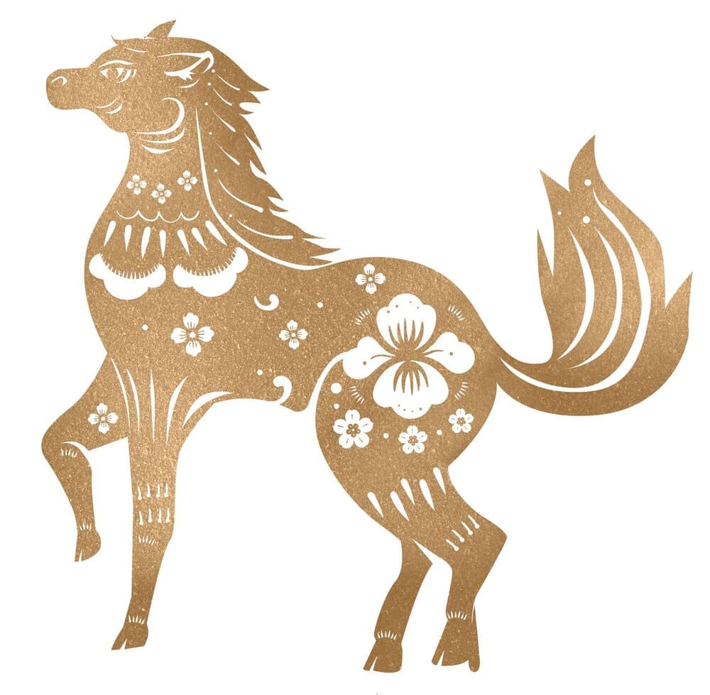 Illustration of a golden horse, a Chinese zodiac sign, for Chinese New Year.