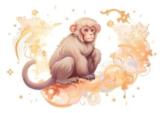 A cartoon monkey with a zodiac symbol on its chest.