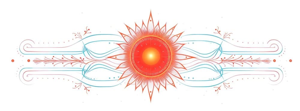 A colorful fireworks display bursts against a dark night sky, framed by a sun-shaped border.