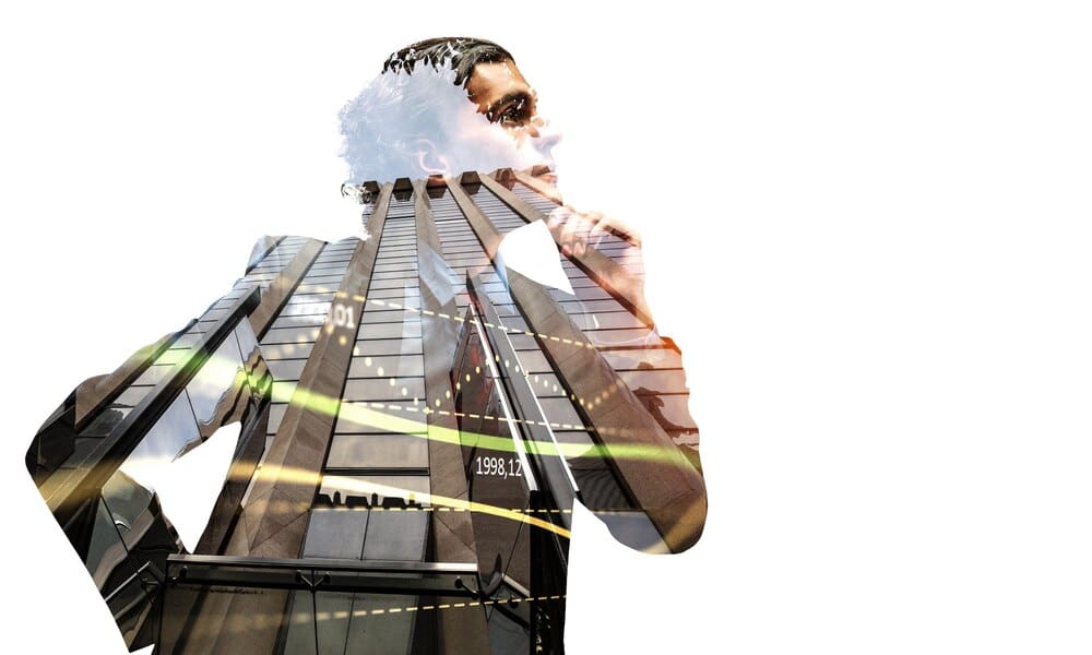 A confident businessman, likely a leader, is depicted in a portrait.