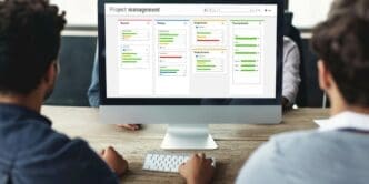 A screen displays project planning software with various tools and features for managing a business project.