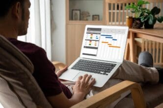 A digital interface of project planning software is displayed, showcasing features for modern business project management.