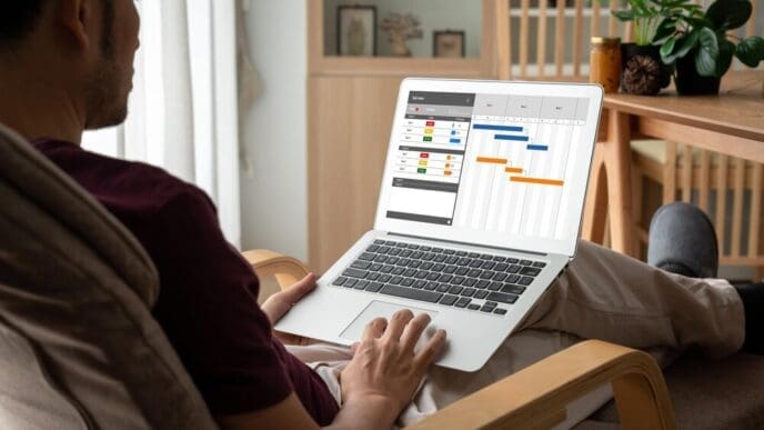 A digital interface of project planning software is displayed, showcasing features for modern business project management.
