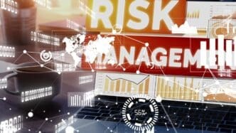Conceptual image of risk management and assessment for a business, possibly depicted with charts, graphs, and related icons.
