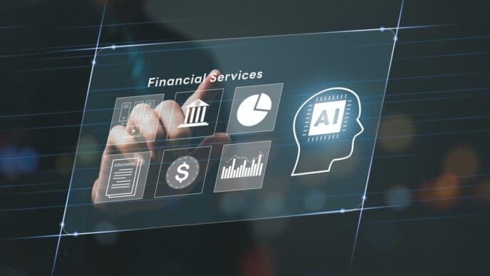 Diagram showing the benefits of robotic process automation in financial services, including error reduction and time savings.
