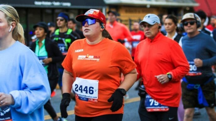 Runners gather at the starting line of a half marathon, ready to begin the race.