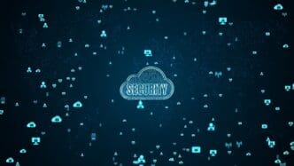 Illustration of a cloud with digital security locks overlaid, representing secure cloud computing.