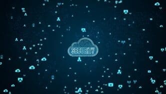 Illustration of a cloud with digital security locks overlaid, representing secure cloud computing.