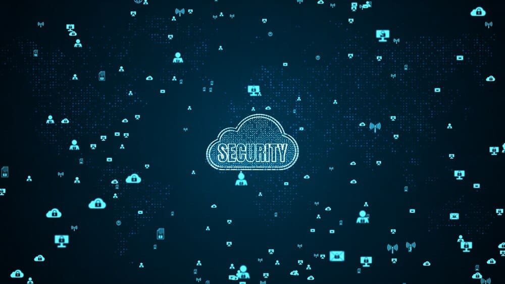 Illustration of a cloud with digital security locks overlaid, representing secure cloud computing.
