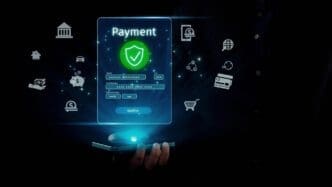 A graphic depicts a lock icon, a credit card, and a checkmark, symbolizing secure online payment transactions.