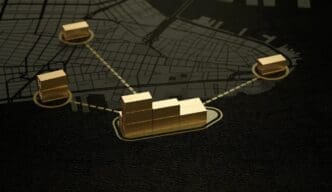 3D rendering of stacked shipping containers, illustrating product shipping and logistics.
