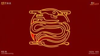 Abstract illustration of a snake symbol with fluid lines and a flowing design, representing the Chinese zodiac for the year 2025.