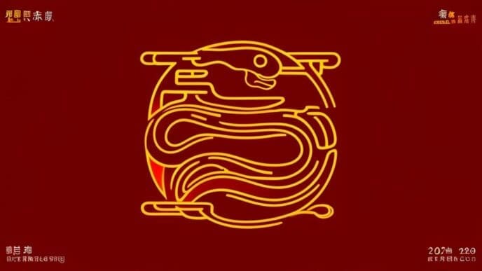 Abstract illustration of a snake symbol with fluid lines and a flowing design, representing the Chinese zodiac for the year 2025.