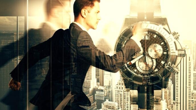 A visual representation of time management, possibly including a clock, calendar, or other organizational tools.