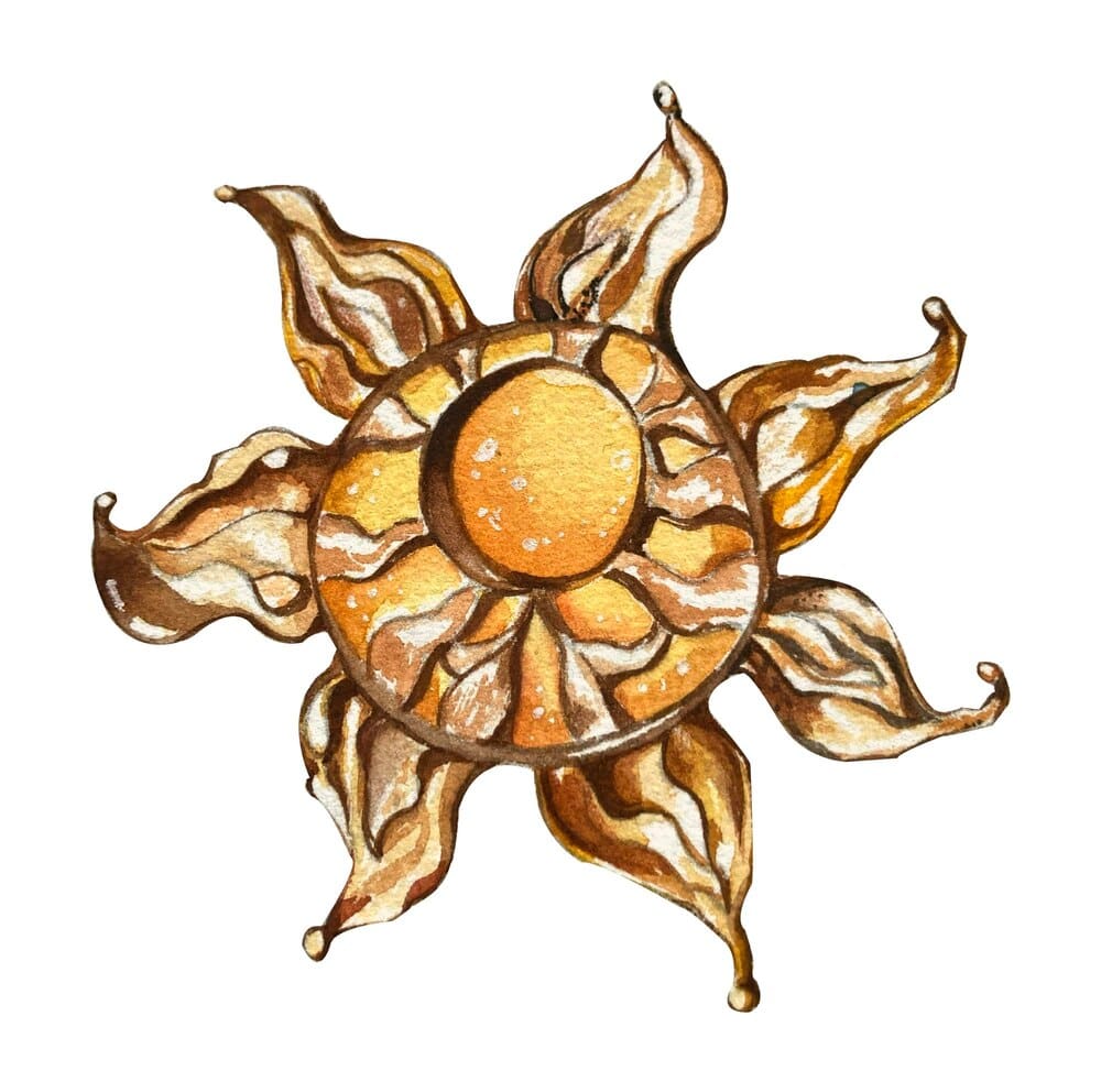 Watercolor illustration of a stack of books, a wizard's hat, and two cats, all painted in a Halloween theme.