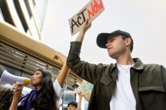 A group of young activists participates in a demonstration.