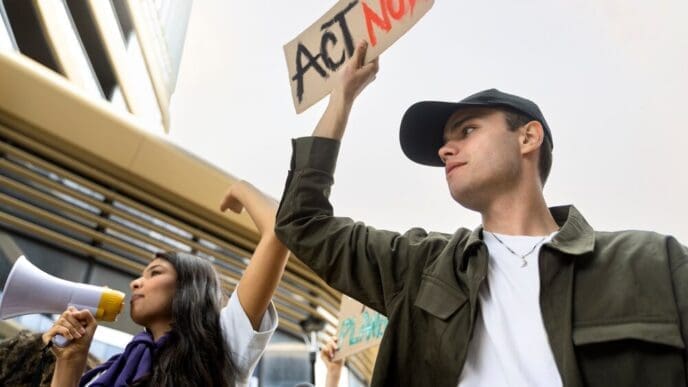 A group of young activists participates in a demonstration.