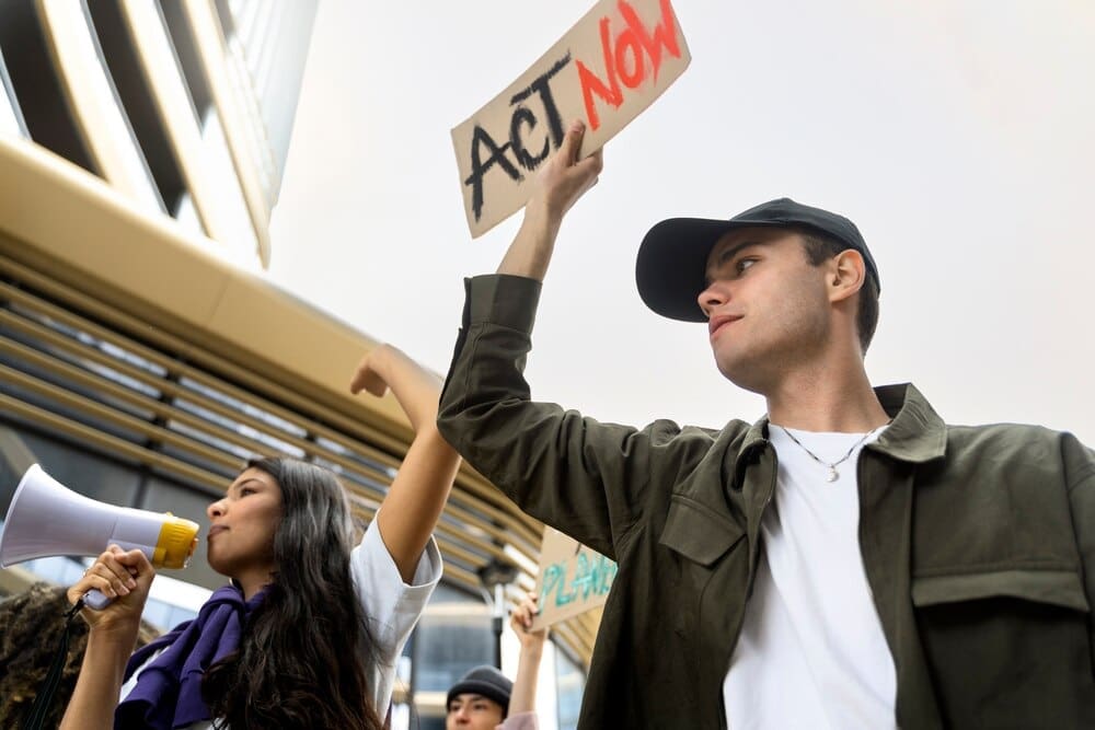 A group of young activists participates in a demonstration.
