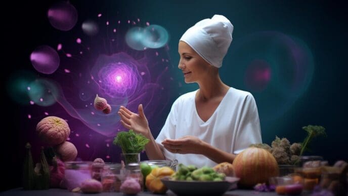 A colorful artistic illustration depicts a cancer awareness event.