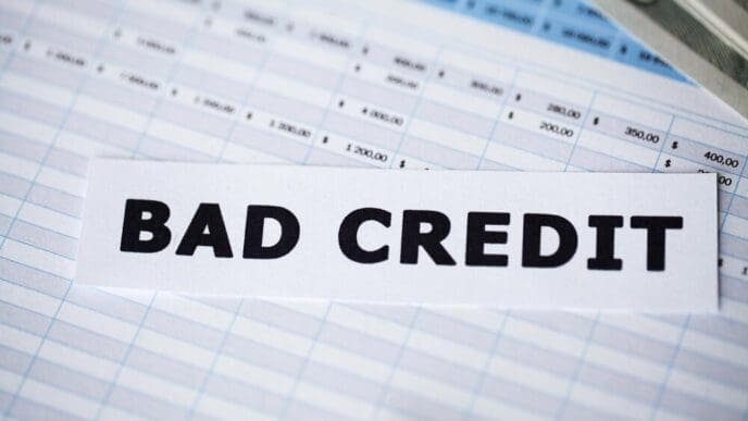 "A white sheet of paper displays the words 'Bad Credit' in black text."