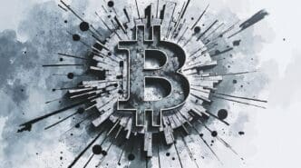 A visual representation of a Bitcoin symbol exploding with digital currency symbols.