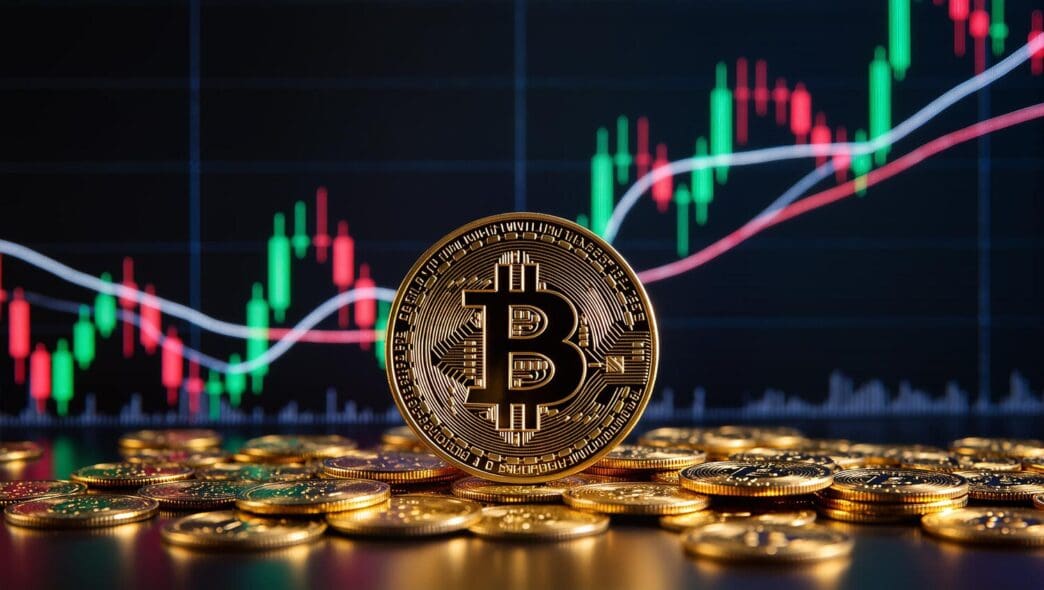 Line graphs depicting the fluctuating value of Bitcoin and other financial data.