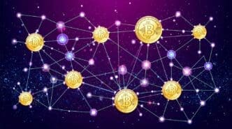 Digital visualization of Bitcoin cryptocurrency in a futuristic style.