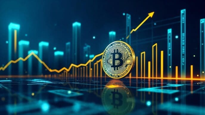 Line graph depicting the growth of Bitcoin's value over time.