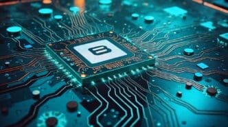 Close-up of a circuit board with a prominent microchip.