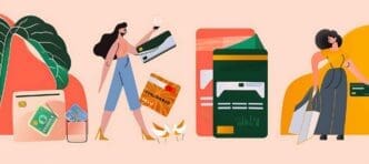 Collage illustrating AI-driven financial product recommendations in retail banking, incorporating artificial intelligence elements.