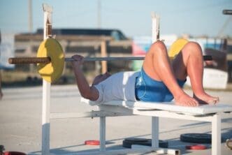 A man is exercising outdoors.