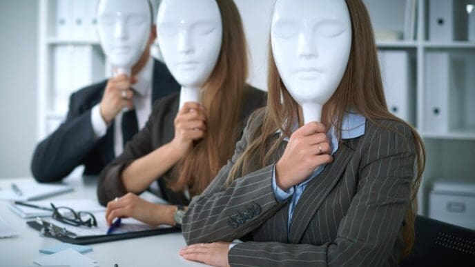 A group of business people sit at a table in a meeting, conveying a negative atmosphere of disagreement or lack of understanding.