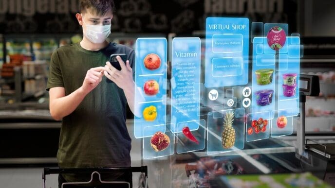 A collage of images depicts a conceptual retail experience.