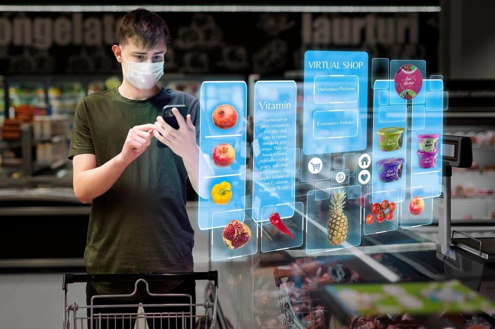 A collage of images depicts a conceptual retail experience.