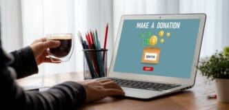 A modern online donation platform with a sleek interface and a money-sending system.
