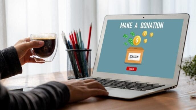 A modern online donation platform with a sleek interface and a money-sending system.